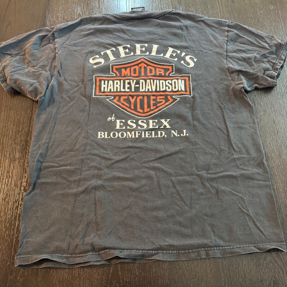 Vintage Harley Davidson Steeles of Essex NJ Flaming Eagle T-Shirt Black Large